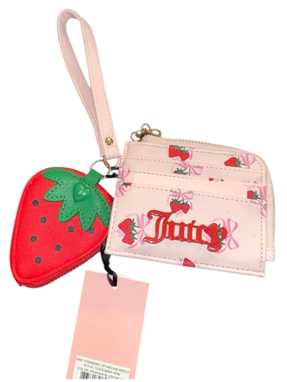 Juicy Couture Strawberry Wristlet Card Holder & Coin Purse Set NWT Pink.